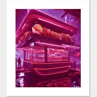 cyberpunk taco shop in Space with anime style Posters and Art